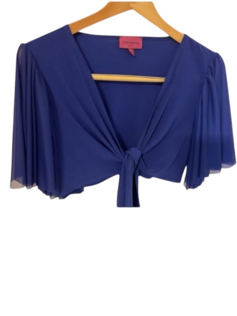 Antthony Studio Tie Front Ruffle Chiffon Shrug Womens XS Blue‎ Boho Coquette